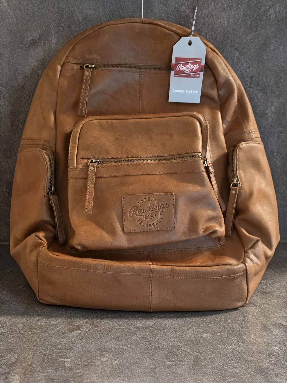 Rawlings Brown Leather Backpack with Front Zip Pocket